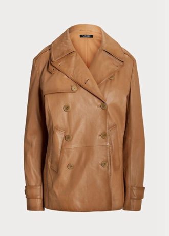 Kahverengi Kadın Ralph Lauren Çift Sıralı Nappa Deri Montlar