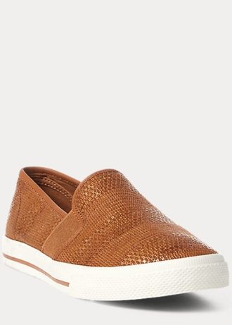 Kahverengi Kadın Ralph Lauren Jinny Dokuma Slip-On Spor Ayakkabı