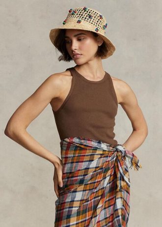 Kahverengi Kadın Ralph Lauren Kaburga Örgülü Pamuklu Atlet