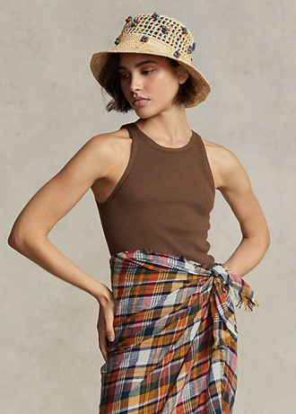 Kahverengi Kadın Ralph Lauren Kaburgalı Pamuklu Atlet