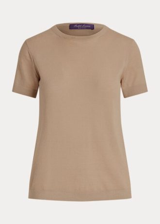 Kahverengi Kadın Ralph Lauren Kaşmir Jersey Kısa Kollu Kazaklar