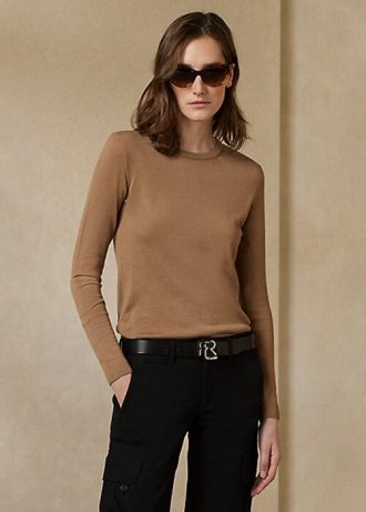 Kahverengi Kadın Ralph Lauren Kaşmir Yuvarlak Yaka Kazaklar