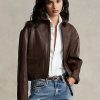 Kahverengi Kadın Ralph Lauren Kısa Deri Bomber Ceketler Kahverengi Kadın Ralph Lauren Kısa Deri Bomber Ceketler