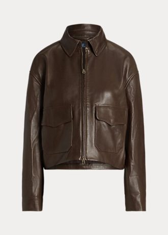 Kahverengi Kadın Ralph Lauren Kısa Deri Bomber Ceketler Kahverengi Kadın Ralph Lauren Kısa Deri Bomber Ceketler