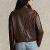 Kahverengi Kadın Ralph Lauren Kısa Deri Bomber Ceketler Kahverengi Kadın Ralph Lauren Kısa Deri Bomber Ceketler