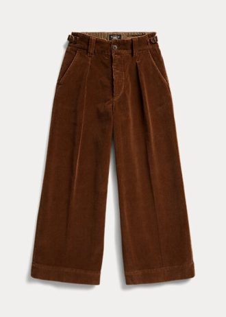 Kahverengi Kadın Ralph Lauren Kısa Kadife Geniş Paça Pantolon