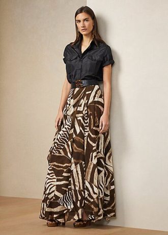 Kahverengi Kadın Ralph Lauren Liliosa Zebra Desenli Keten Vual Etekler