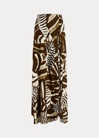 Kahverengi Kadın Ralph Lauren Liliosa Zebra Desenli Keten Vual Etekler