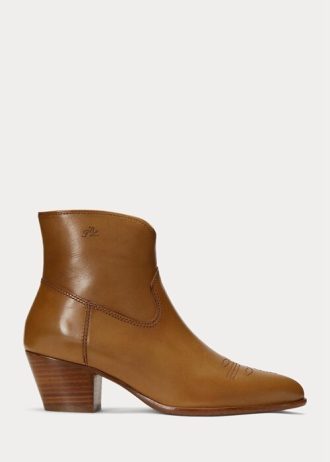 Kahverengi Kadın Ralph Lauren Lucille Deri Botlar