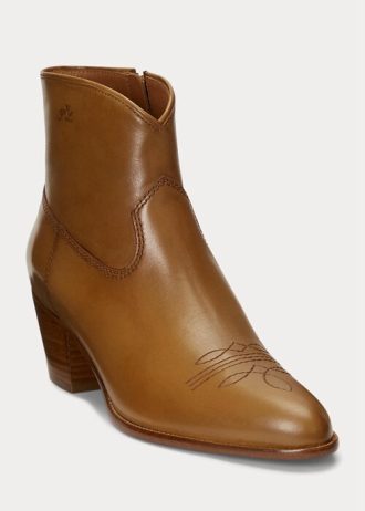 Kahverengi Kadın Ralph Lauren Lucille Deri Botlar