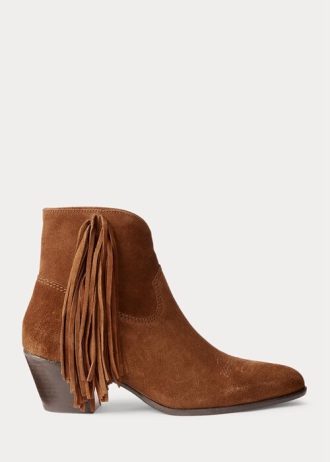 Kahverengi Kadın Ralph Lauren Lucille Saçaklı Süet Botlar