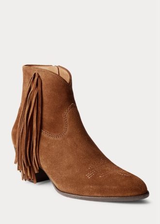 Kahverengi Kadın Ralph Lauren Lucille Saçaklı Süet Botlar