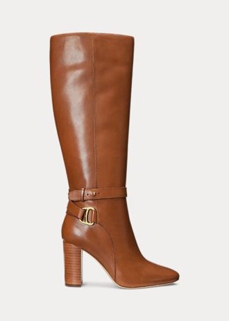 Kahverengi Kadın Ralph Lauren Makenna Cilalı Deri Binicilik Botları