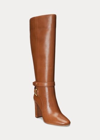 Kahverengi Kadın Ralph Lauren Makenna Cilalı Deri Binicilik Botları
