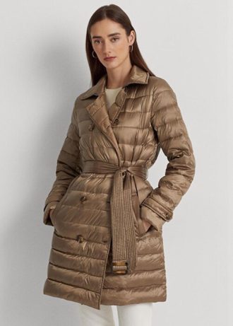 Kahverengi Kadın Ralph Lauren Metalik Kapitoneli Montlar