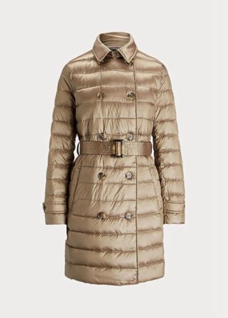 Kahverengi Kadın Ralph Lauren Metalik Kapitoneli Montlar