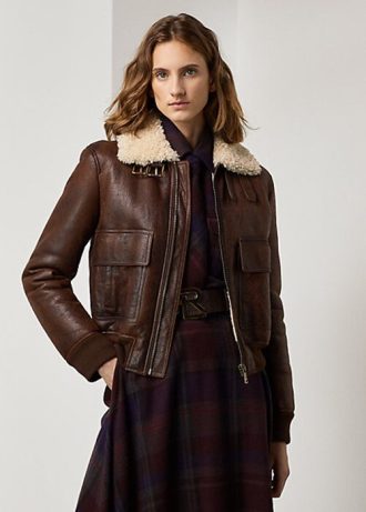 Kahverengi Kadın Ralph Lauren Niketa Cilalı Merino Koyun Postu Ceketler Kahverengi Kadın Ralph Lauren Niketa Cilalı Merino Koyun Postu Ceketler