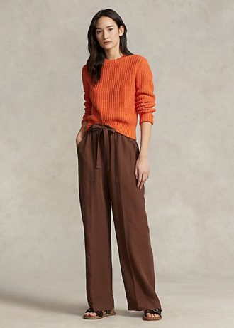 Kahverengi Kadın Ralph Lauren İpek Karışımlı Geniş Paça Pantolon
