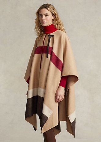 Kahverengi Kadın Ralph Lauren Polo ID Çizgili Çift Yüzlü Ponço Ceketler Kahverengi Kadın Ralph Lauren Polo ID Çizgili Çift Yüzlü Ponço Ceketler