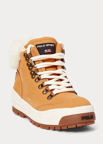 Kahverengi Kadın Ralph Lauren Polo Sport Süet ve Koyun Postu Botları