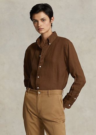 Kahverengi Kadın Ralph Lauren Rahat Kesim Keten Gömlekler