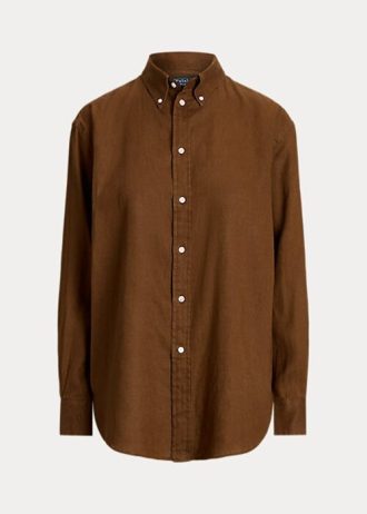 Kahverengi Kadın Ralph Lauren Rahat Kesim Keten Gömlekler