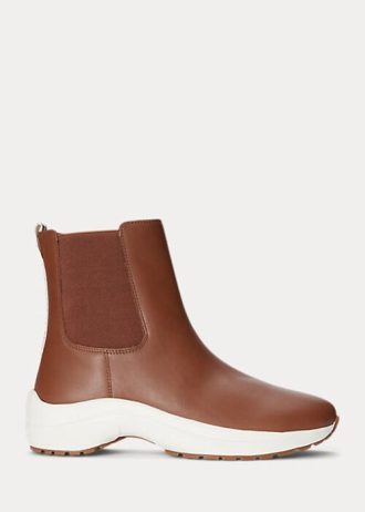 Kahverengi Kadın Ralph Lauren Rylee Cilalı Deri Slip-On Spor Ayakkabı