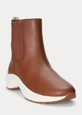 Kahverengi Kadın Ralph Lauren Rylee Cilalı Deri Slip-On Spor Ayakkabı
