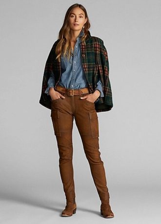 Kahverengi Kadın Ralph Lauren Skinny Deri Kargo Pantolon