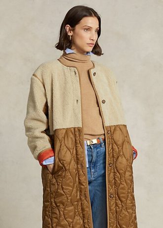 Kahverengi Kadın Ralph Lauren Su Geçirmez Kemerli Hibrit Astarlı Montlar
