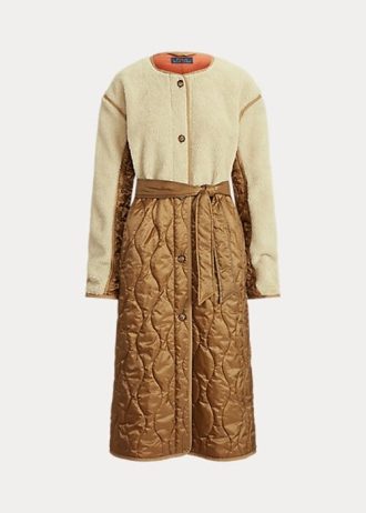 Kahverengi Kadın Ralph Lauren Su Geçirmez Kemerli Hibrit Astarlı Montlar