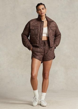 Kahverengi Kadın Ralph Lauren Su Geçirmez Kırpılmış Kapitone Ceketler