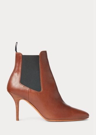Kahverengi Kadın Ralph Lauren Vachetta Dana Derisi Kitten Topuklu Botlar