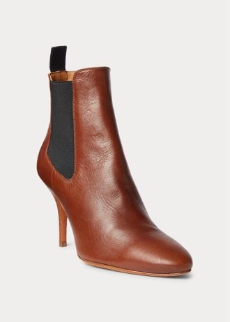 Kahverengi Kadın Ralph Lauren Vachetta Dana Derisi Kitten Topuklu Botlar