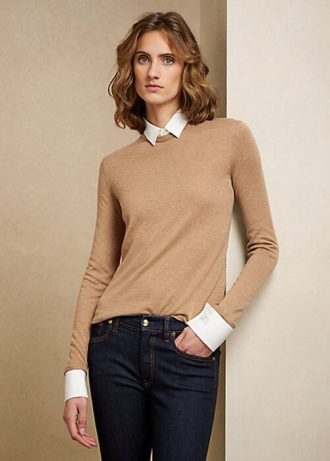 Kahverengi Kadın Ralph Lauren Yakalı Kaşmir Kazaklar