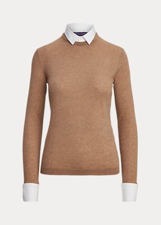 Kahverengi Kadın Ralph Lauren Yakalı Kaşmir Kazaklar