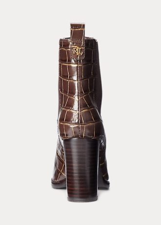 Kahverengi Kadın Ralph Lauren ylah Kabartmalı Deri Botlar