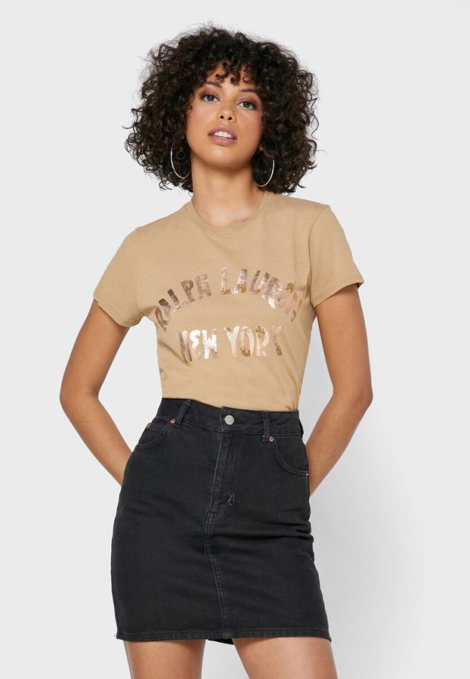 Kahverengi Kadın Ralph Lauren Yuvarlak Yaka Logolu Tişörtler Kahverengi Kadın Ralph Lauren Yuvarlak Yaka Logolu Tişörtler