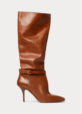 Kahverengi Kadın Ralph Lauren Zoe Uzun Dana Derisi Botlar