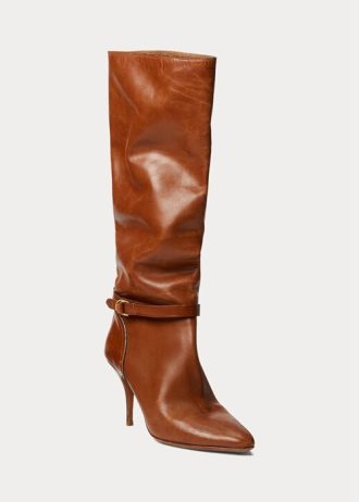 Kahverengi Kadın Ralph Lauren Zoe Uzun Dana Derisi Botlar