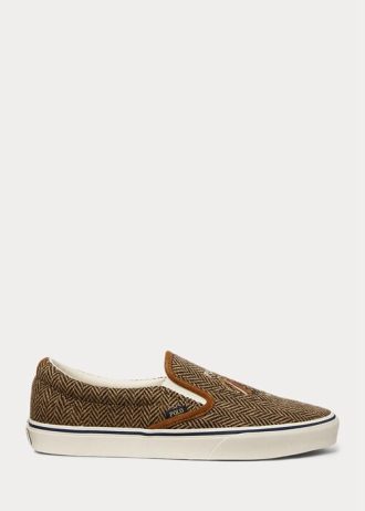 Kahverengi / Kahverengi Erkek Ralph Lauren Keaton Tweed Slip-On Spor Ayakkabı