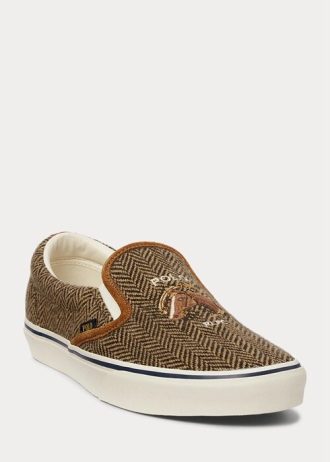 Kahverengi / Kahverengi Erkek Ralph Lauren Keaton Tweed Slip-On Spor Ayakkabı