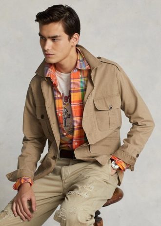 Khaki Erkek Ralph Lauren Dobby Utility Üst Gömlek Ceketler