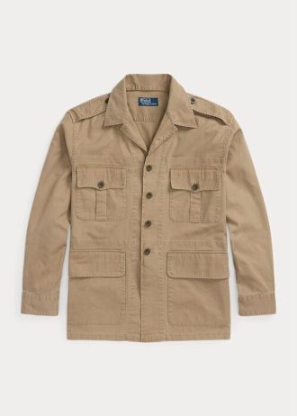 Khaki Erkek Ralph Lauren Dobby Utility Üst Gömlek Ceketler