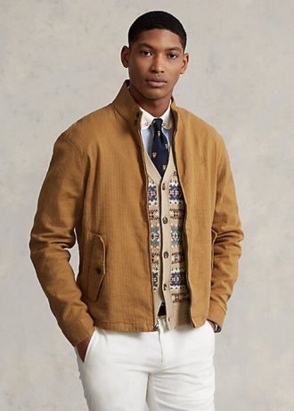 Khaki Erkek Ralph Lauren Keten Karışımlı Balıksırtı Desenli Twill Ceketler