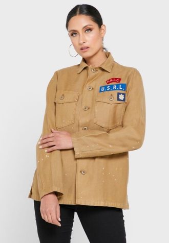 Khaki Kadın Ralph Lauren Cep Detaylı Düğmeli Gömlekler