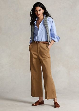 Khaki Kadın Ralph Lauren Chino Geniş Paça Pantolon