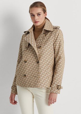 Khaki Kadın Ralph Lauren Çift Sıralı Monogram Jakarlı Montlar