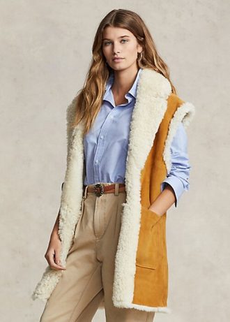 Khaki Kadın Ralph Lauren Çift Taraflı Shearling Yelek