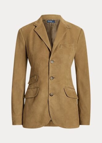 Khaki Kadın Ralph Lauren Kuzu Derisi Süet Hacking Blazer’lar